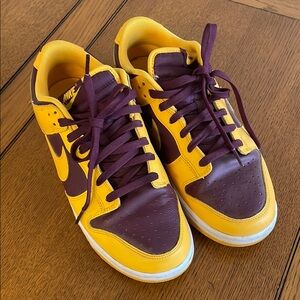Nike Dunks yellow and maroon